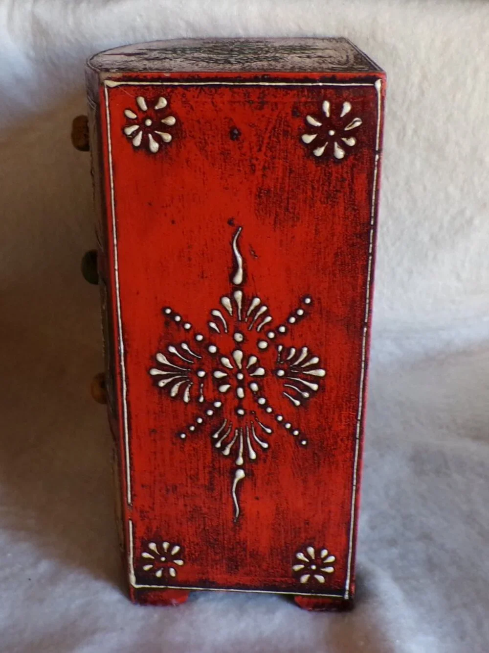 So Beautiful 3 Drawer Wooden Decorative Hand Painted Jewelry Box Curio Chest - Picture 9 of 13